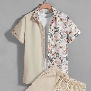 Vacation Style Floral Print Men's Shirt & Shorts